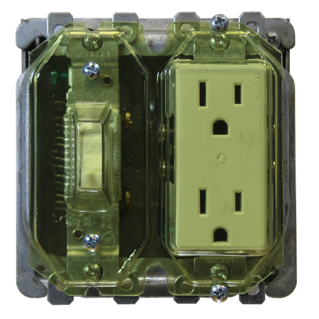 2 Gang Duplex Receptacle Cover with Pins Plastic Covers & Guards